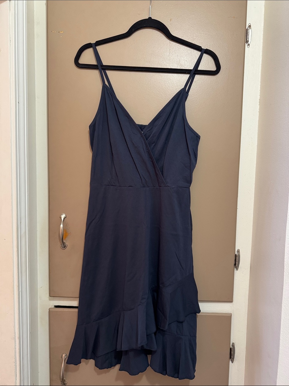 Women's Navy Blue Ruffle Midi Dress